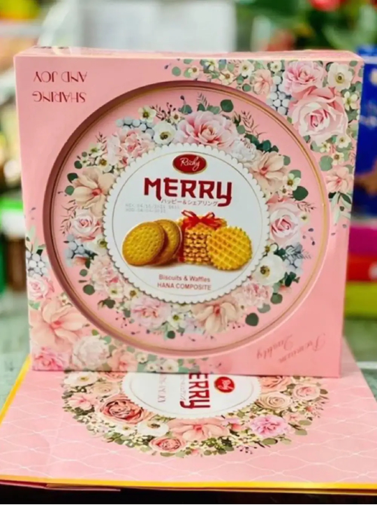 Bánh quy sữa richy merry hộp sắt mẫu Tết 288g- Kèm túi xách giấy