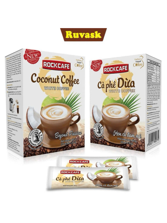 DATE 5/2026 Cà Phê Dừa Rockcafe Rockcafe Coconut White Coffee Hộp 240gr Thơm Ngon Đậm Vị