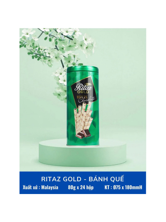 Bánh quế socola Ritaz Gold lon thiếc gói quà tết 2025