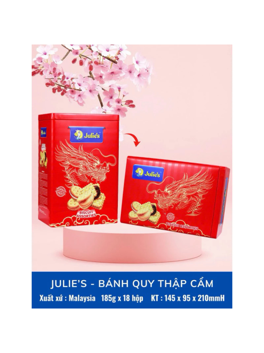 Bánh quy Julie's HỘP THIẾC Assorted Biscuits 300g HT chữ nhật