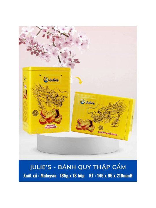 Bánh quy Julie's HỘP THIẾC Assorted Biscuits 300g HT chữ nhật